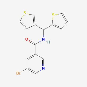 molecular formula C15H11BrN2OS2 B2558134 5-bromo-N-(thiophen-2-yl(thiophen-3-yl)methyl)nicotinamide CAS No. 2034305-77-4