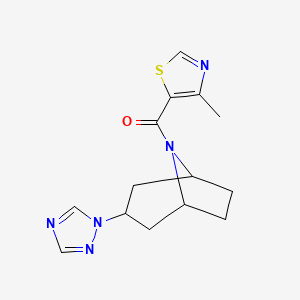 molecular formula C14H17N5OS B2558159 ((1R,5S)-3-(1H-1,2,4-三唑-1-基)-8-氮杂双环[3.2.1]辛烷-8-基)(4-甲基噻唑-5-基)甲酮 CAS No. 2320148-49-8