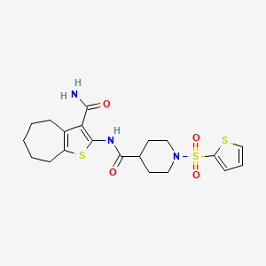 molecular formula C20H25N3O4S3 B2558163 N-(3-carbamoyl-5,6,7,8-tetrahydro-4H-cyclohepta[b]thiophen-2-yl)-1-(thiophen-2-ylsulfonyl)piperidine-4-carboxamide CAS No. 899732-10-6