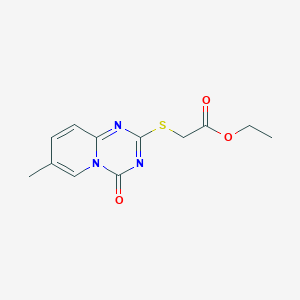 molecular formula C12H13N3O3S B2558176 Ethyl 2-((7-methyl-4-oxo-4H-pyrido[1,2-a](1,3,5)triazin-2-yl)sulfanyl)acetate CAS No. 306979-25-9