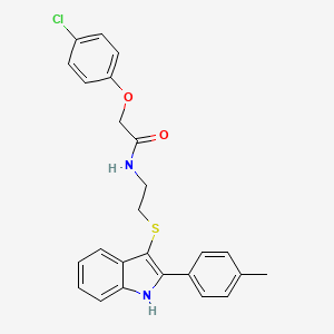 molecular formula C25H23ClN2O2S B2558186 2-(4-chlorophenoxy)-N-(2-((2-(p-tolyl)-1H-indol-3-yl)thio)ethyl)acetamide CAS No. 919713-42-1