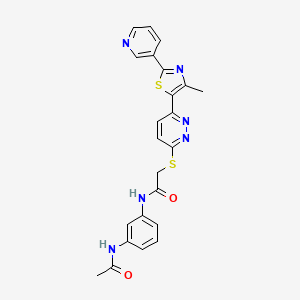 molecular formula C23H20N6O2S2 B2558203 N-(3-acetamidophenyl)-2-((6-(4-methyl-2-(pyridin-3-yl)thiazol-5-yl)pyridazin-3-yl)thio)acetamide CAS No. 954662-94-3