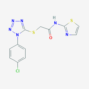 molecular formula C12H9ClN6OS2 B255821 2-{[1-(4-chlorophenyl)-1H-tetraazol-5-yl]sulfanyl}-N-(1,3-thiazol-2-yl)acetamide 