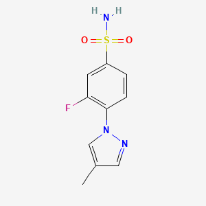 molecular formula C10H10FN3O2S B2558231 3-氟-4-(4-甲基-1H-吡唑-1-基)苯-1-磺酰胺 CAS No. 1394040-26-6