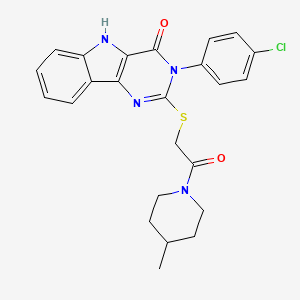 molecular formula C24H23ClN4O2S B2558233 3-(4-chlorophenyl)-2-((2-(4-methylpiperidin-1-yl)-2-oxoethyl)thio)-3H-pyrimido[5,4-b]indol-4(5H)-one CAS No. 536714-36-0