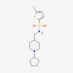molecular formula C16H26N2O2S2 B2558236 N-((1-cyclopentylpiperidin-4-yl)methyl)-5-methylthiophene-2-sulfonamide CAS No. 953259-88-6