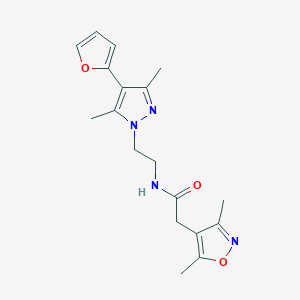 molecular formula C18H22N4O3 B2558241 2-(3,5-dimethylisoxazol-4-yl)-N-(2-(4-(furan-2-yl)-3,5-dimethyl-1H-pyrazol-1-yl)ethyl)acetamide CAS No. 2034514-29-7