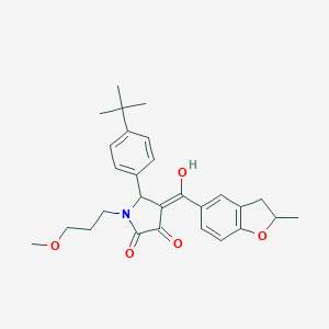 molecular formula C28H33NO5 B255825 (4E)-5-(4-tert-butylphenyl)-4-[hydroxy-(2-methyl-2,3-dihydro-1-benzofuran-5-yl)methylidene]-1-(3-methoxypropyl)pyrrolidine-2,3-dione 