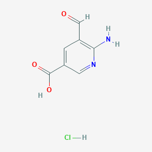 molecular formula C7H7ClN2O3 B2558319 6-Amino-5-formylpyridine-3-carboxylic acid hydrochloride CAS No. 2172542-90-2
