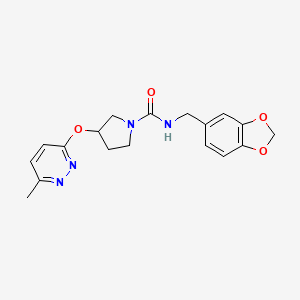 molecular formula C18H20N4O4 B2558340 N-(苯并[d][1,3]二氧杂环-5-基甲基)-3-((6-甲基吡哒嗪-3-基)氧基)吡咯烷-1-甲酰胺 CAS No. 2034482-60-3