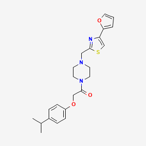 molecular formula C23H27N3O3S B2558369 1-(4-((4-(Furan-2-yl)thiazol-2-yl)methyl)piperazin-1-yl)-2-(4-isopropylphenoxy)ethanone CAS No. 1105223-73-1