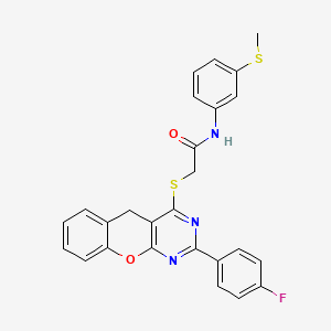 molecular formula C26H20FN3O2S2 B2558370 2-((2-(4-氟苯基)-5H-色烯并[2,3-d]嘧啶-4-基)硫代)-N-(3-(甲硫基)苯基)乙酰胺 CAS No. 899760-65-7