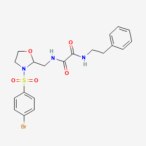 molecular formula C20H22BrN3O5S B2558386 N1-((3-((4-bromophenyl)sulfonyl)oxazolidin-2-yl)methyl)-N2-phenethyloxalamide CAS No. 868981-08-2
