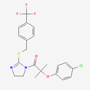 B2558415 2-(4-chlorophenoxy)-2-methyl-1-(2-((4-(trifluoromethyl)benzyl)thio)-4,5-dihydro-1H-imidazol-1-yl)propan-1-one CAS No. 919712-38-2