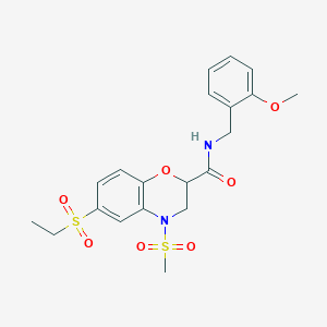 molecular formula C20H24N2O7S2 B2558431 6-(乙基磺酰基)-N-(2-甲氧基苄基)-4-(甲基磺酰基)-3,4-二氢-2H-1,4-苯并恶嗪-2-甲酰胺 CAS No. 866134-36-3