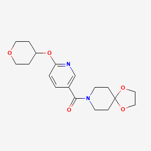 molecular formula C18H24N2O5 B2558442 1,4-dioxa-8-azaspiro[4.5]decan-8-yl(6-((tetrahydro-2H-pyran-4-yl)oxy)pyridin-3-yl)methanone CAS No. 2034362-05-3