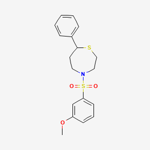 molecular formula C18H21NO3S2 B2558464 4-((3-Methoxyphenyl)sulfonyl)-7-phenyl-1,4-thiazepane CAS No. 1797896-64-0
