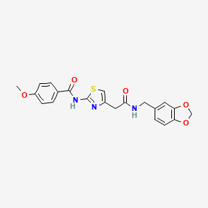 molecular formula C21H19N3O5S B2558465 N-(4-(2-((benzo[d][1,3]dioxol-5-ylmethyl)amino)-2-oxoethyl)thiazol-2-yl)-4-methoxybenzamide CAS No. 941947-39-3