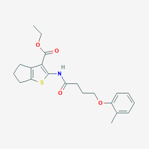 molecular formula C21H25NO4S B255847 ethyl 2-{[4-(2-methylphenoxy)butanoyl]amino}-5,6-dihydro-4H-cyclopenta[b]thiophene-3-carboxylate 