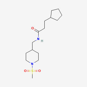 molecular formula C15H28N2O3S B2558470 3-环戊基-N-((1-(甲磺酰基)哌啶-4-基)甲基)丙酰胺 CAS No. 1235349-15-1