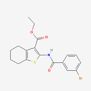 molecular formula C18H18BrNO3S B2558471 Ethyl 2-[(3-bromobenzoyl)amino]-4,5,6,7-tetrahydro-1-benzothiophene-3-carboxylate CAS No. 312917-28-5