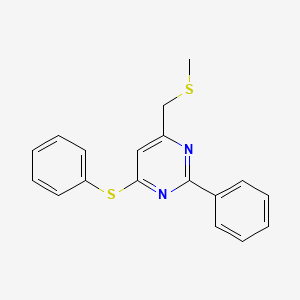 molecular formula C18H16N2S2 B2558506 4-((Methylsulfanyl)methyl)-2-phenyl-6-(phenylsulfanyl)pyrimidine CAS No. 477886-15-0