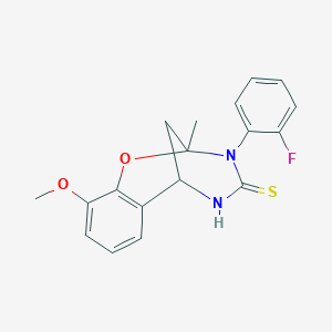 molecular formula C18H17FN2O2S B2558527 3-(2-fluorophenyl)-10-methoxy-2-methyl-5,6-dihydro-2H-2,6-methanobenzo[g][1,3,5]oxadiazocine-4(3H)-thione CAS No. 946294-67-3