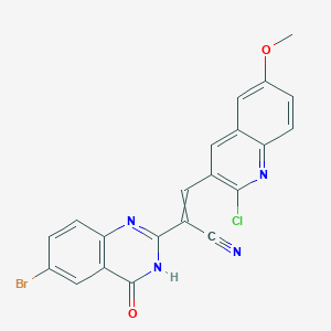 molecular formula C21H12BrClN4O2 B2558530 2-(6-Bromo-4-oxo-3,4-dihydroquinazolin-2-yl)-3-(2-chloro-6-methoxyquinolin-3-yl)prop-2-enenitrile CAS No. 380391-41-3