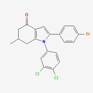 molecular formula C21H16BrCl2NO B2558539 1-(3,4-Dichlorophenyl)-2-(4-bromophenyl)-6-methyl-5,6,7-trihydroindol-4-one CAS No. 1024141-55-6