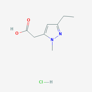 molecular formula C8H13ClN2O2 B2558548 2-(3-Ethyl-1-methyl-1H-pyrazol-5-yl)acetic acid hydrochloride CAS No. 2126177-47-5