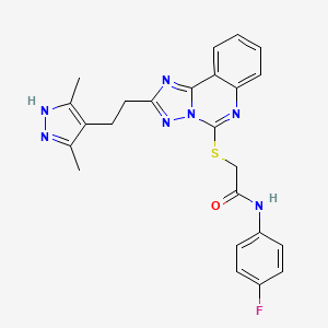 molecular formula C24H22FN7OS B2558551 2-({2-[2-(3,5-dimethyl-1H-pyrazol-4-yl)ethyl]-[1,2,4]triazolo[1,5-c]quinazolin-5-yl}sulfanyl)-N-(4-fluorophenyl)acetamide CAS No. 896699-68-6