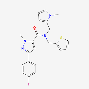 molecular formula C22H21FN4OS B2558559 3-(4-fluorophenyl)-1-methyl-N-((1-methyl-1H-pyrrol-2-yl)methyl)-N-(thiophen-2-ylmethyl)-1H-pyrazole-5-carboxamide CAS No. 1396859-36-1