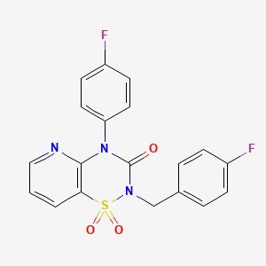 molecular formula C19H13F2N3O3S B2558560 2-(4-fluorobenzyl)-4-(4-fluorophenyl)-2H-pyrido[2,3-e][1,2,4]thiadiazin-3(4H)-one 1,1-dioxide CAS No. 1251708-06-1