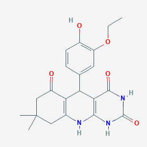 molecular formula C21H23N3O5 B255857 5-(3-ethoxy-4-hydroxyphenyl)-8,8-dimethyl-5,8,9,10-tetrahydropyrimido[4,5-b]quinoline-2,4,6(1H,3H,7H)-trione 