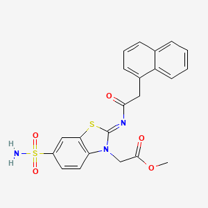 molecular formula C22H19N3O5S2 B2558576 Methyl 2-[2-(2-naphthalen-1-ylacetyl)imino-6-sulfamoyl-1,3-benzothiazol-3-yl]acetate CAS No. 865199-23-1