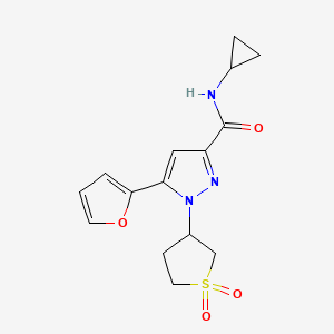 molecular formula C15H17N3O4S B2558577 N-cyclopropyl-1-(1,1-dioxidotetrahydrothiophen-3-yl)-5-(furan-2-yl)-1H-pyrazole-3-carboxamide CAS No. 1203150-04-2