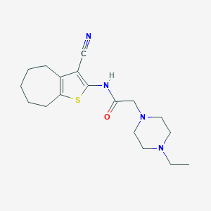molecular formula C18H26N4OS B255859 N-(3-cyano-5,6,7,8-tetrahydro-4H-cyclohepta[b]thiophen-2-yl)-2-(4-ethylpiperazin-1-yl)acetamide 