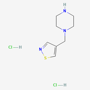 molecular formula C8H15Cl2N3S B2558593 4-(哌嗪-1-基甲基)-1,2-噻唑;二盐酸盐 CAS No. 2580216-57-3