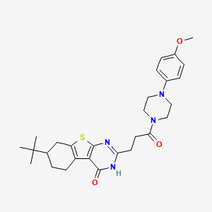 molecular formula C28H36N4O3S B2558605 7-tert-butyl-2-{3-[4-(4-methoxyphenyl)piperazin-1-yl]-3-oxopropyl}-5,6,7,8-tetrahydro[1]benzothieno[2,3-d]pyrimidin-4(3H)-one CAS No. 950415-24-4