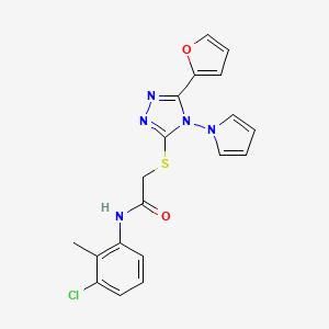 molecular formula C19H16ClN5O2S B2558620 N-(3-chloro-2-methylphenyl)-2-{[5-(furan-2-yl)-4-(1H-pyrrol-1-yl)-4H-1,2,4-triazol-3-yl]sulfanyl}acetamide CAS No. 886929-66-4