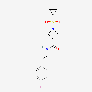 molecular formula C15H19FN2O3S B2558622 1-(环丙基磺酰基)-N-(4-氟苯乙基)氮杂环丁烷-3-甲酰胺 CAS No. 1428365-32-5