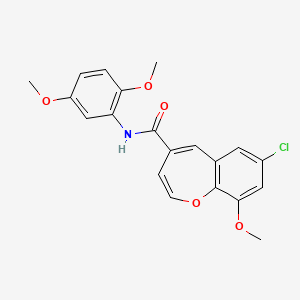 molecular formula C20H18ClNO5 B2558628 7-氯-N-(2,5-二甲氧基苯基)-9-甲氧基-1-苯并氧杂戊烯-4-甲酰胺 CAS No. 950381-51-8