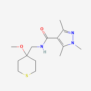 molecular formula C14H23N3O2S B2558631 N-((4-methoxytetrahydro-2H-thiopyran-4-yl)methyl)-1,3,5-trimethyl-1H-pyrazole-4-carboxamide CAS No. 2034453-00-2