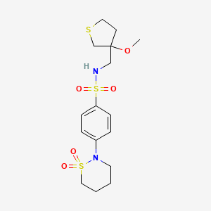 molecular formula C16H24N2O5S3 B2558638 4-(1,1-dioxido-1,2-thiazinan-2-yl)-N-((3-methoxytetrahydrothiophen-3-yl)methyl)benzenesulfonamide CAS No. 1448036-67-6