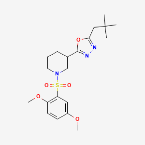molecular formula C20H29N3O5S B2558651 2-(1-((2,5-Dimethoxyphenyl)sulfonyl)piperidin-3-yl)-5-neopentyl-1,3,4-oxadiazole CAS No. 1105200-89-2