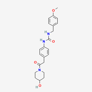 molecular formula C22H27N3O4 B2558656 1-(4-(2-(4-Hydroxypiperidin-1-yl)-2-oxoethyl)phenyl)-3-(4-methoxybenzyl)urea CAS No. 1235048-42-6