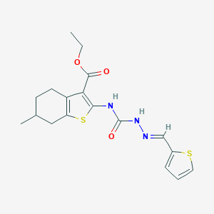 molecular formula C18H21N3O3S2 B255867 Ethyl 6-methyl-2-({[2-(2-thienylmethylene)hydrazino]carbonyl}amino)-4,5,6,7-tetrahydro-1-benzothiophene-3-carboxylate 