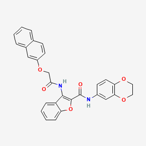 N-(2,3-dihydrobenzo[b][1,4]dioxin-6-yl)-3-(2-(naphthalen-2-yloxy)acetamido)benzofuran-2-carboxamide