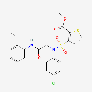 molecular formula C22H21ClN2O5S2 B2558721 3-[(4-氯苯基){2-[(2-乙基苯基)氨基]-2-氧代乙基}磺酰胺基]噻吩-2-甲酸甲酯 CAS No. 941936-37-4