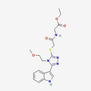 molecular formula C19H23N5O4S B2558731 ethyl 2-(2-((5-(1H-indol-3-yl)-4-(2-methoxyethyl)-4H-1,2,4-triazol-3-yl)thio)acetamido)acetate CAS No. 852144-97-9